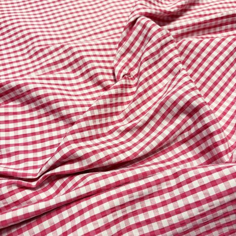 Viskose Stretch Checked 5495 - Fuchsia/Weiß