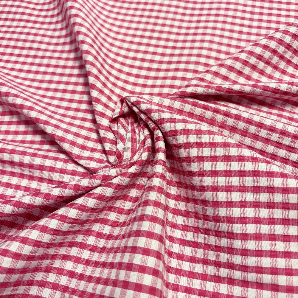 Viscose extensible à carreaux 5495 - fuchsia/blanc