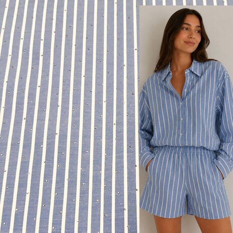 Katoen Poplin met strass steentjes - 5516