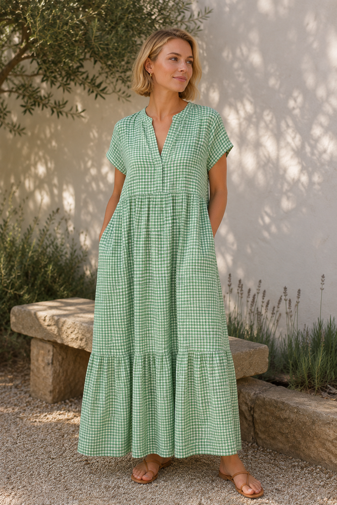 Viscose Stretch Geruit 5526 - Groen/wit Viscose Stretch Geruit 5526 - Groen/wit