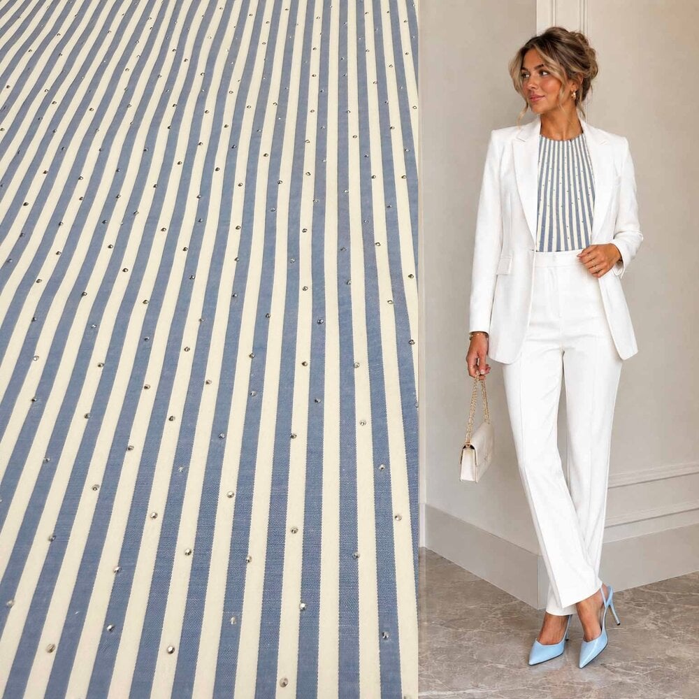 Katoen Poplin met strass steentjes  - 5531