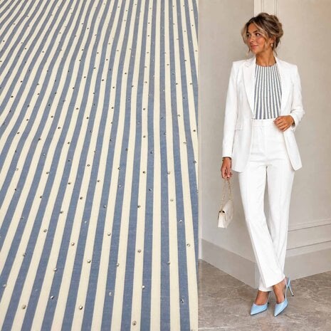 Katoen Poplin met strass steentjes  - 5531
