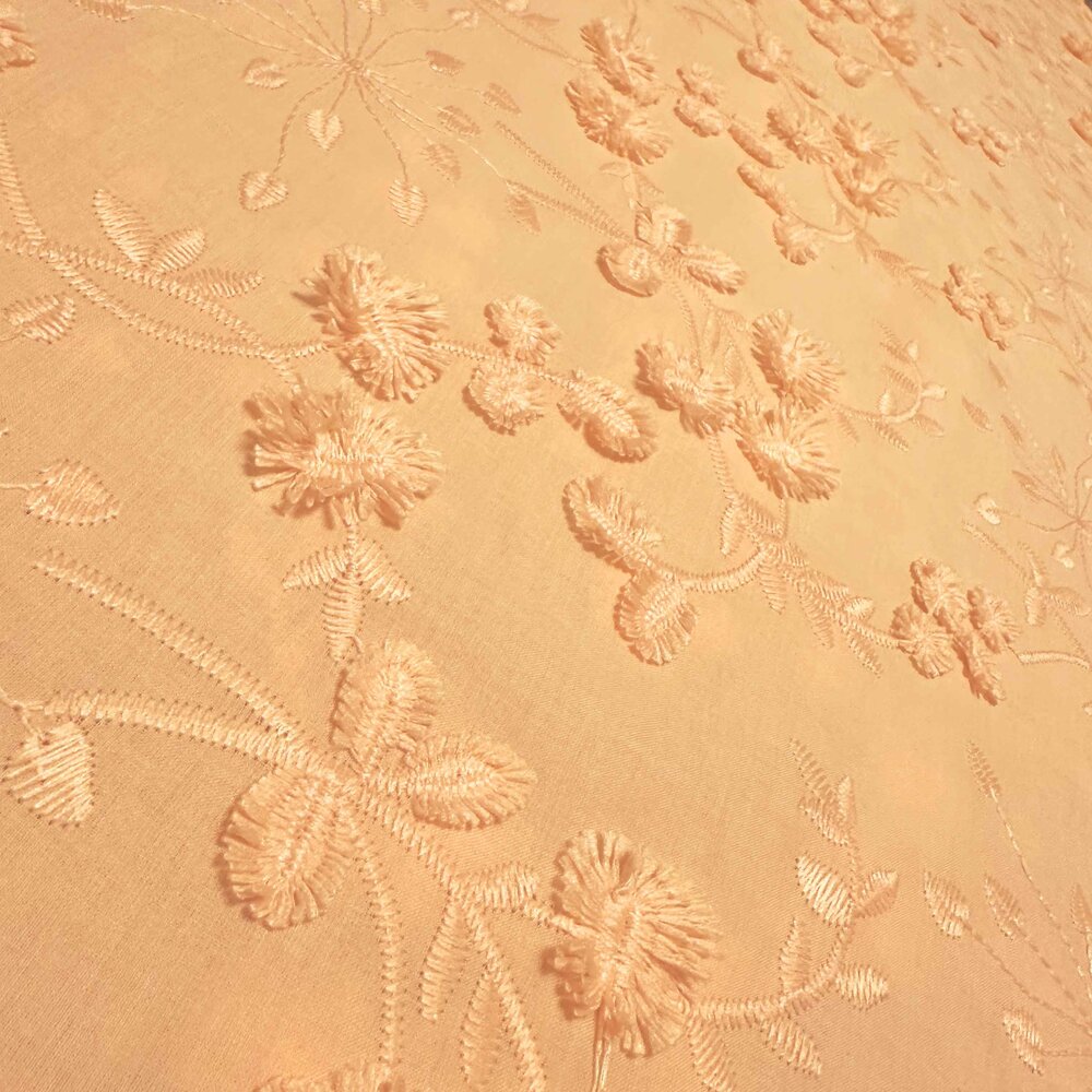 VJ COUPON -Katoen Batist Geborduurd 5109 - oranje 80X140CM VJ COUPON -Katoen Batist Geborduurd 5109 - oranje 80X140CM