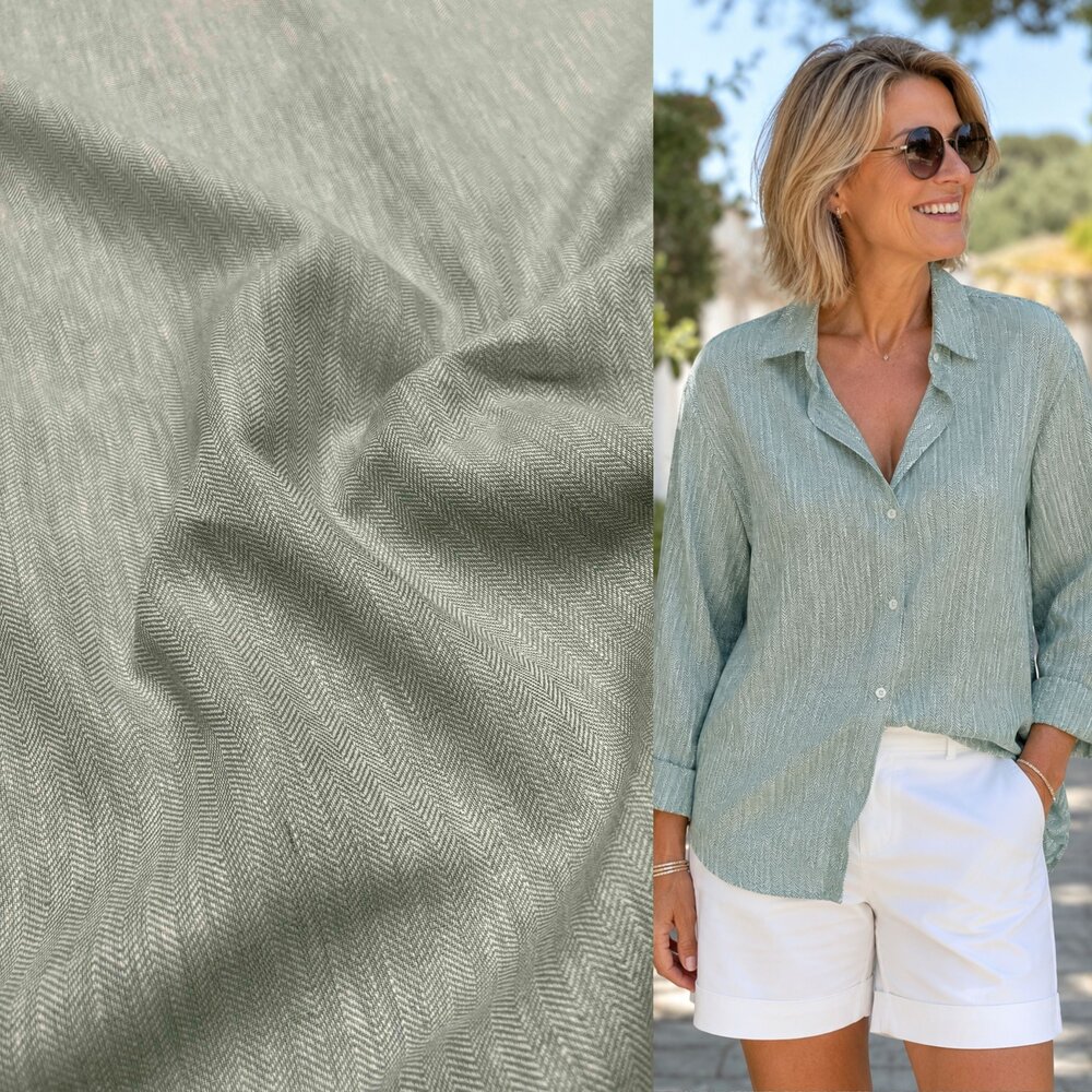 Linen Cotton LK03 - powder green/white Linen Cotton LK03 - powder green/white