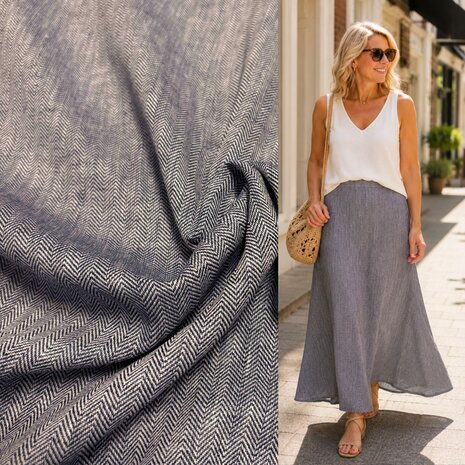 Linen Cotton LK08 - dark blue/white