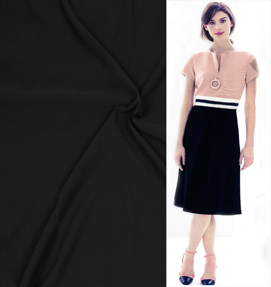 VJ COUPON Piqué Stretch PS04 - Schwarz 100X150CM (FT)