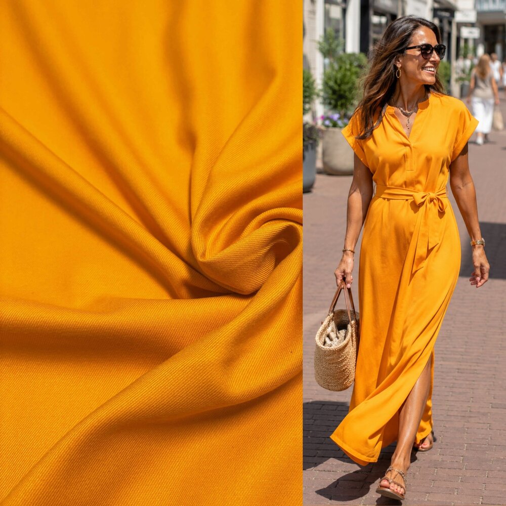 Gabardine extensible en bambou BC46 - jaune chaud Gabardine extensible en bambou BC46 - jaune chaud
