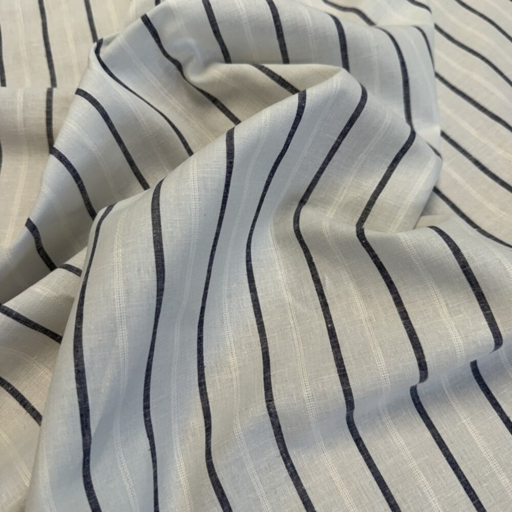 Rayures en coton et lin tissé 5574 - blanc/bleu Rayures en coton et lin tissé 5574 - blanc/bleu