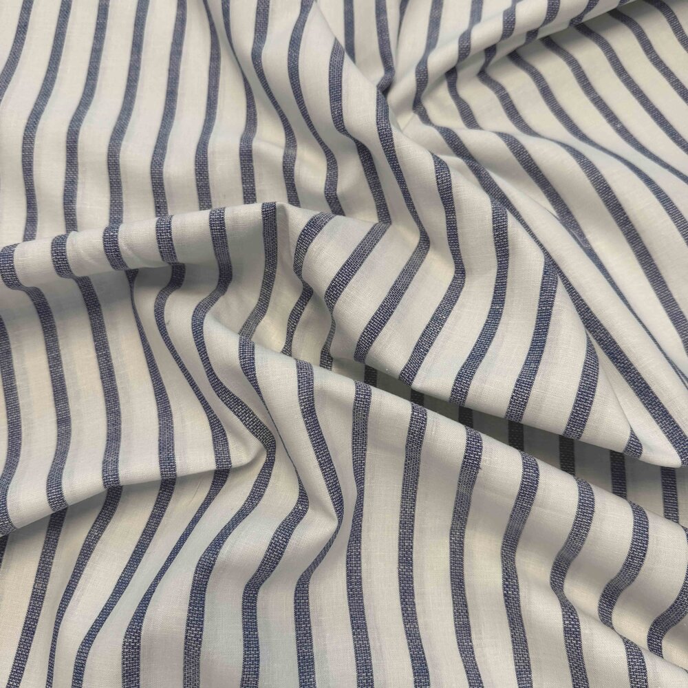 Rayures en coton et lin tissé 5594 - blanc bleu Rayures en coton et lin tissé 5594 - blanc bleu