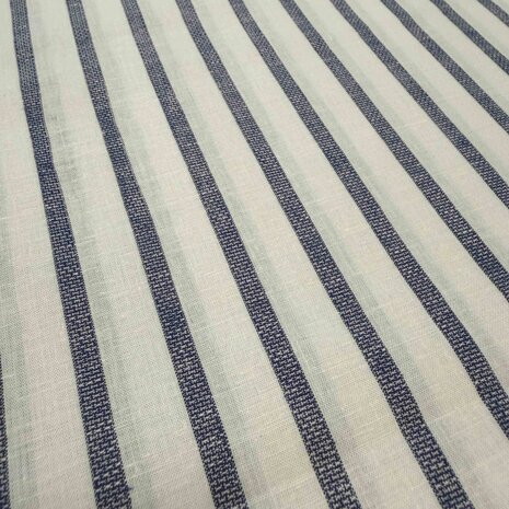 Rayures en coton et lin tissé 5594 - blanc bleu Rayures en coton et lin tissé 5594 - blanc bleu