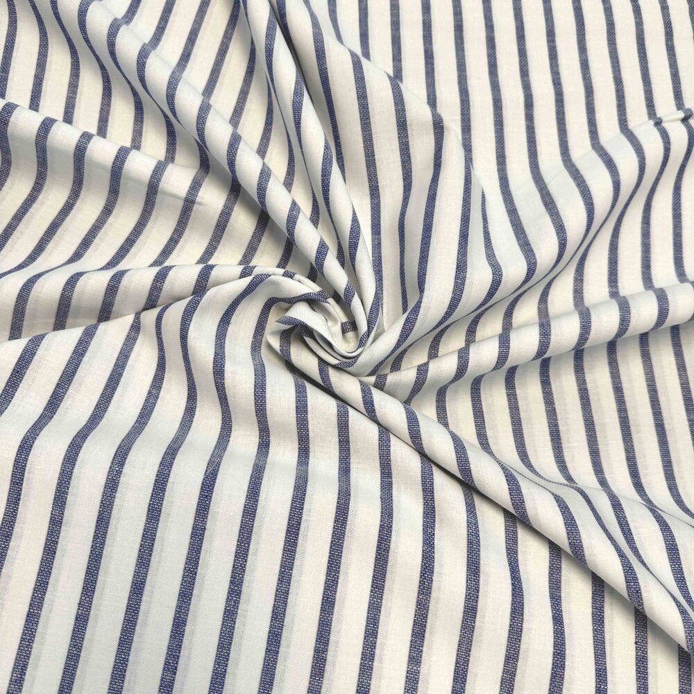 Woven cotton linen stripe 5594 - white blue