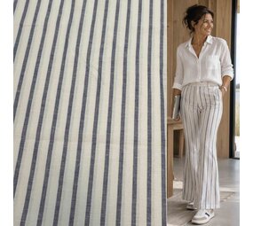 Rayures en coton et lin tissé 5594 - blanc bleu