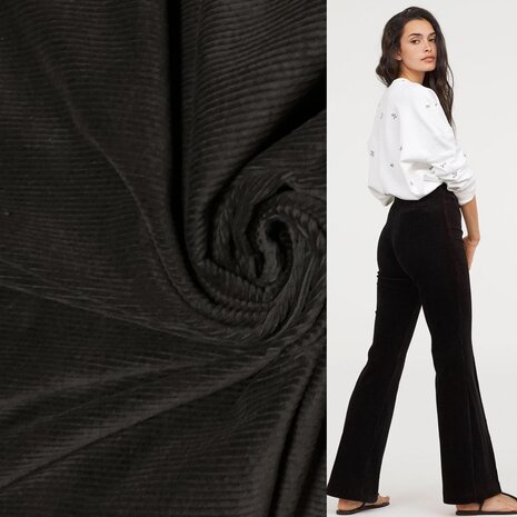 VJ COUPON - Cotton Corduroy Stretch AB03 - Black 135+60X140CM