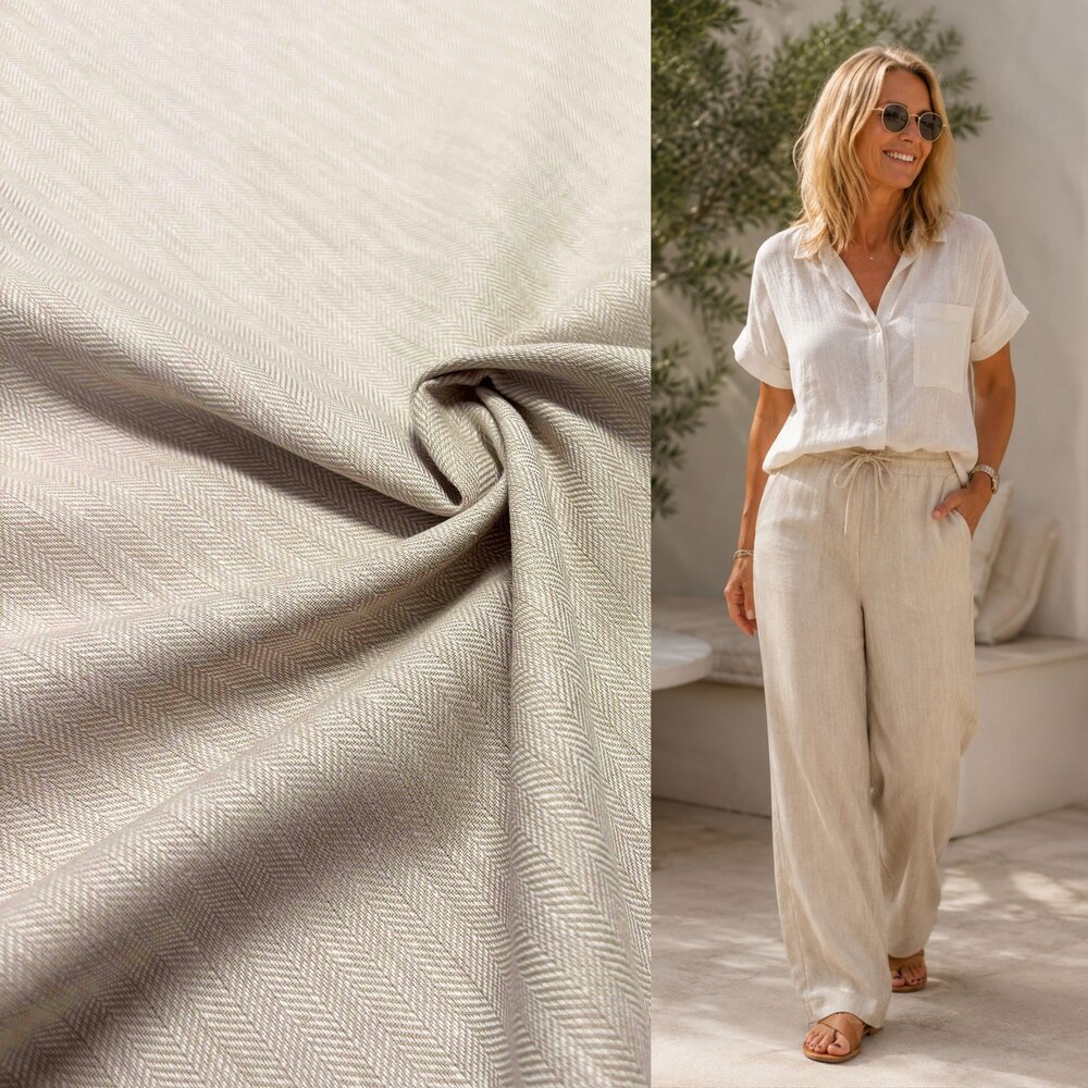 VJ-COUPON - Leinen-Baumwolle LK01 - beige/weiß 135 x 140 cm (GEW)
