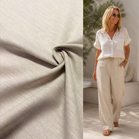 VJ-COUPON - Leinen-Baumwolle LK01 - beige/weiß 135 x 140 cm (GEW)
