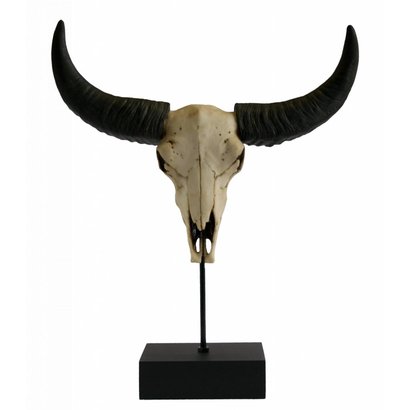 Sculptuur van een Stieren schedel op standaard