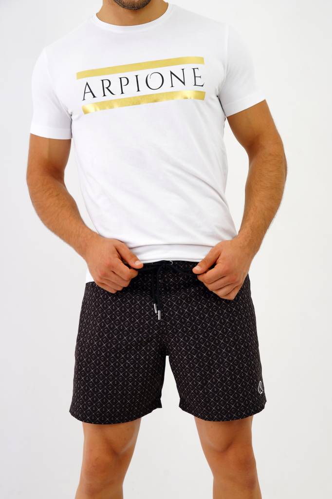 Arpione White Tip Mid-length Swim Short - Squid black print