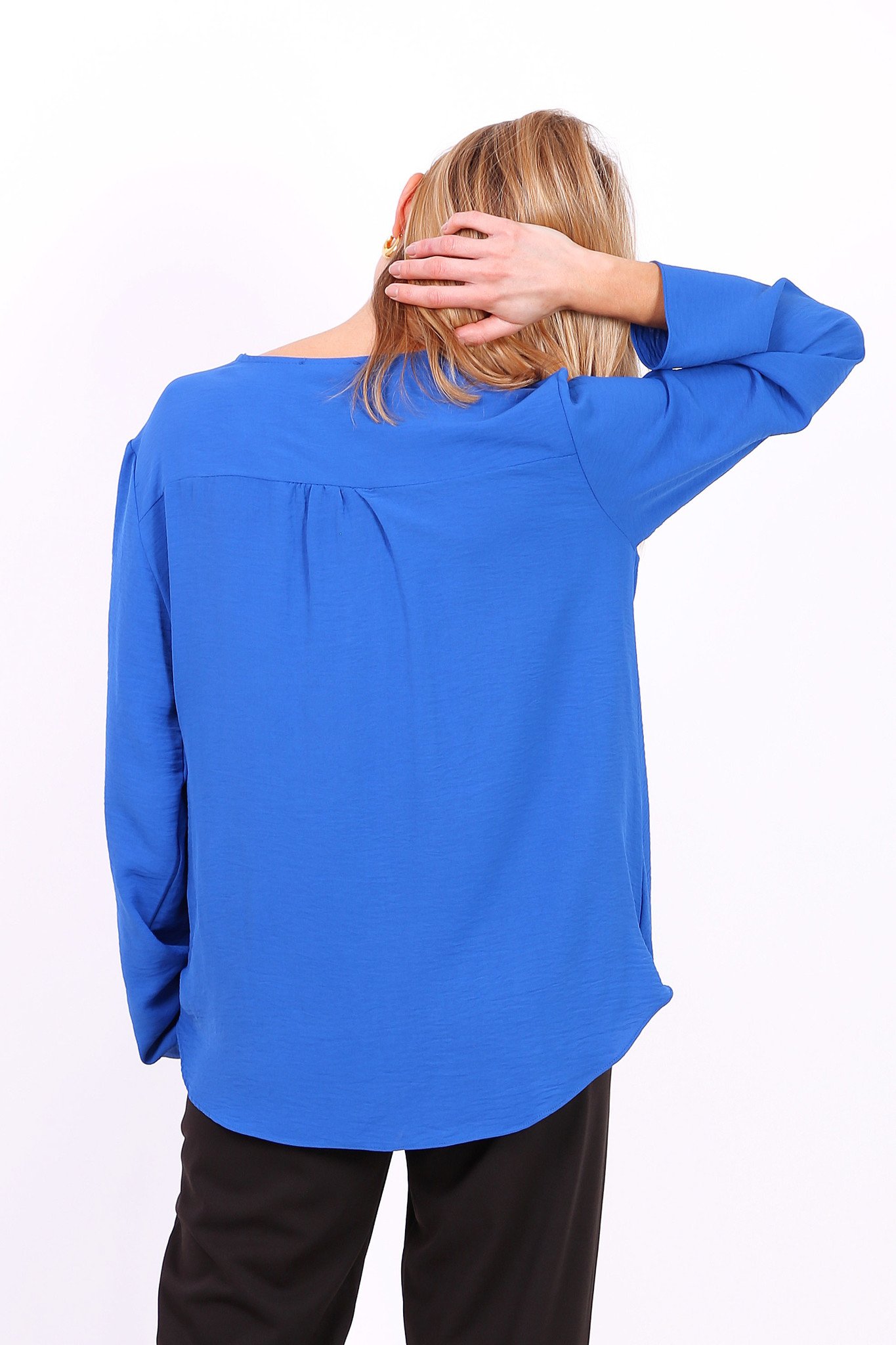 Polijsten gebruiker aardbeving koningsblauwe overslag blouse - MOOS FASHION