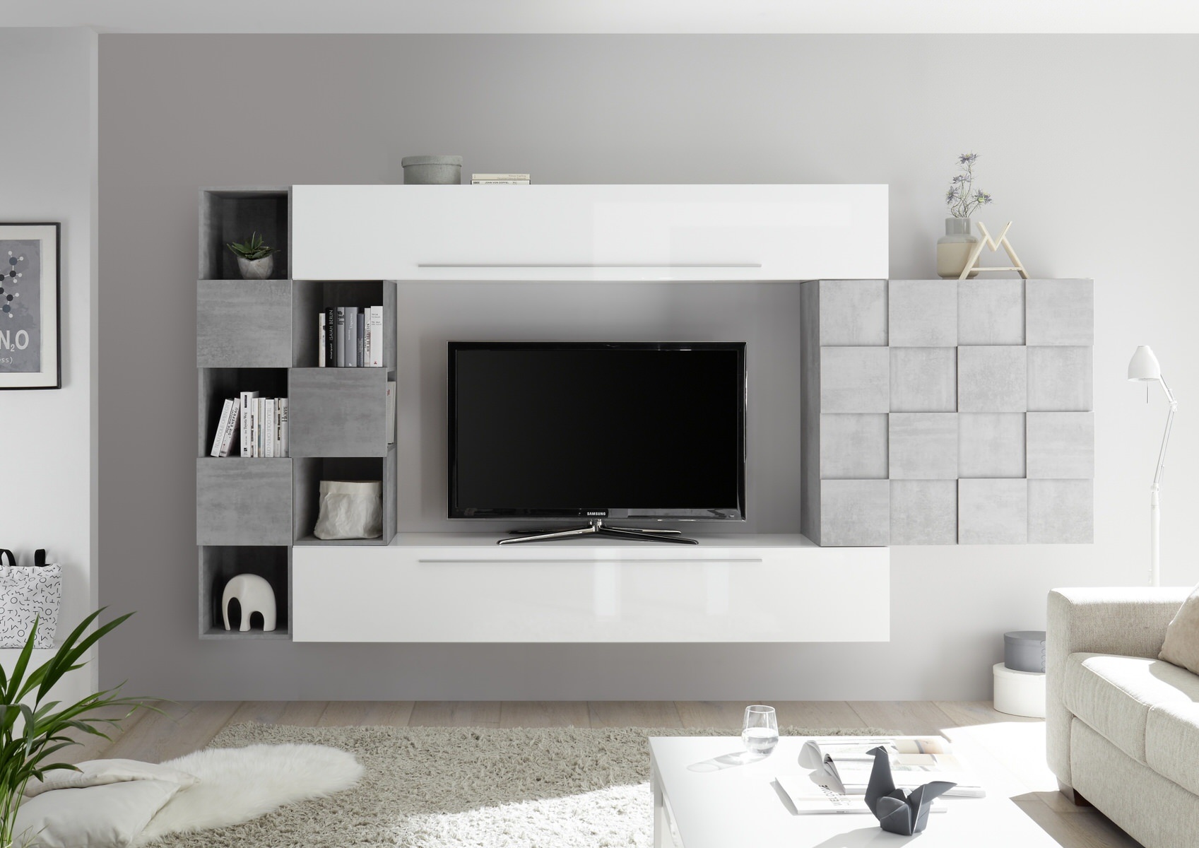 Benvenuto Design Bex TV-wandmeubel 5 Wit / Beton