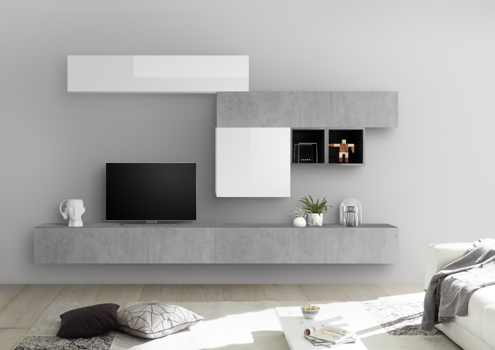 Benvenuto Design Bex TV-wandmeubel 35 Beton / Wit