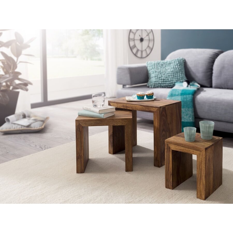 Akazie Bijzettafel Set Donkerbruin Akazie Bijzettafel Set Donkerbruin