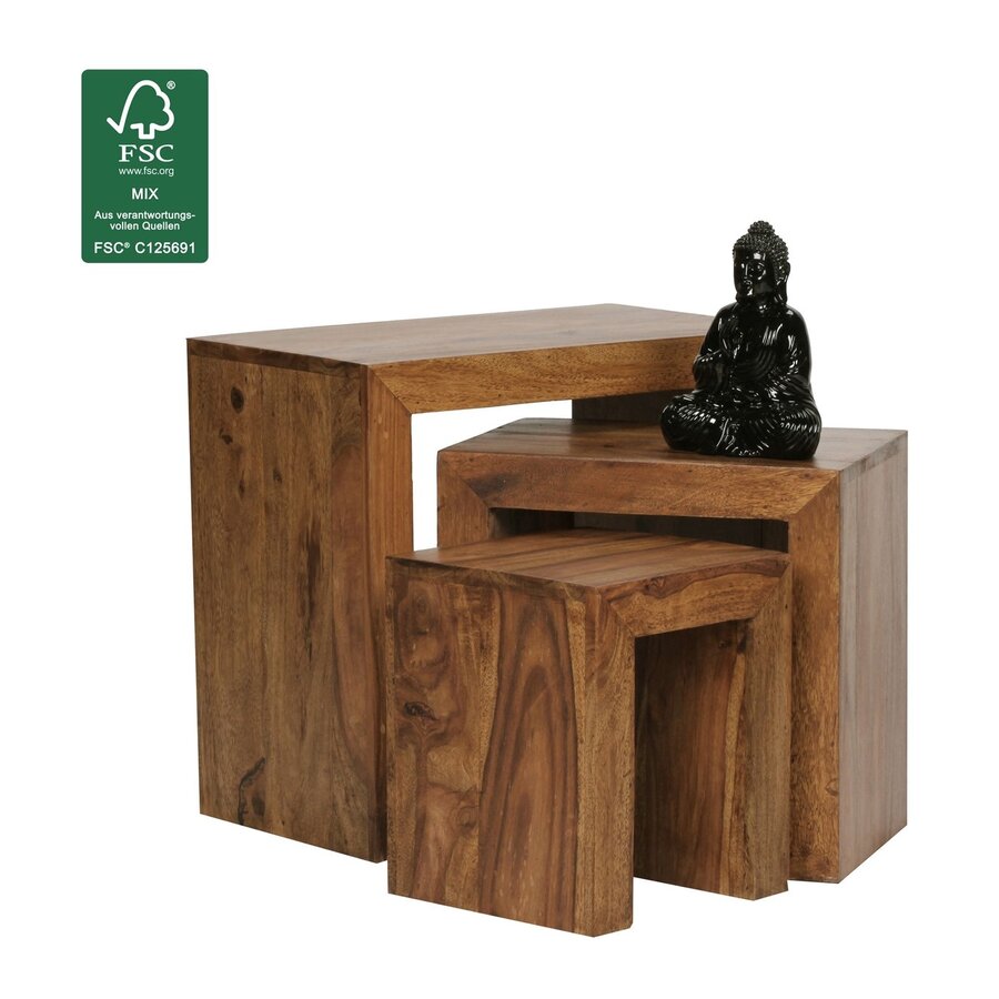 Akazie Bijzettafel Set Donkerbruin Akazie Bijzettafel Set Donkerbruin