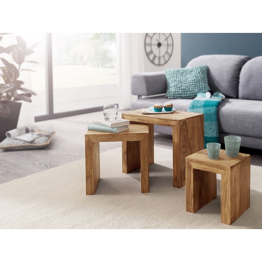 Akazie Bijzettafel Set Bruin Akazie Bijzettafel Set Bruin