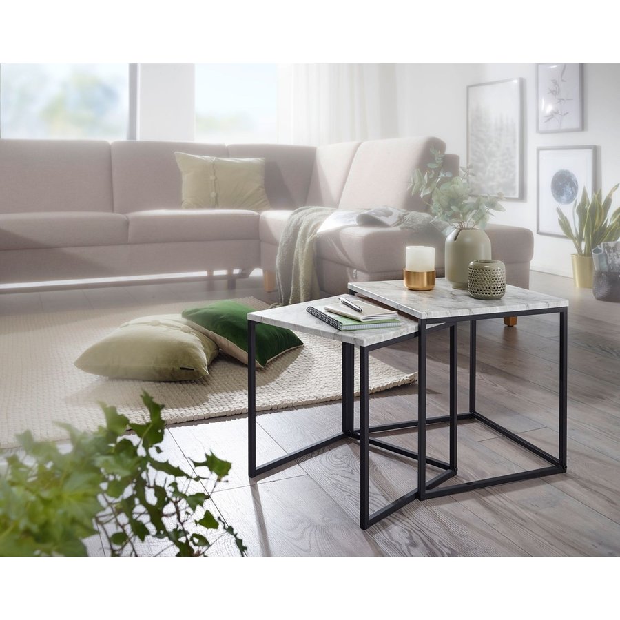 Marmerlook Black Bijzettafel Set Marmerlook Black Bijzettafel Set