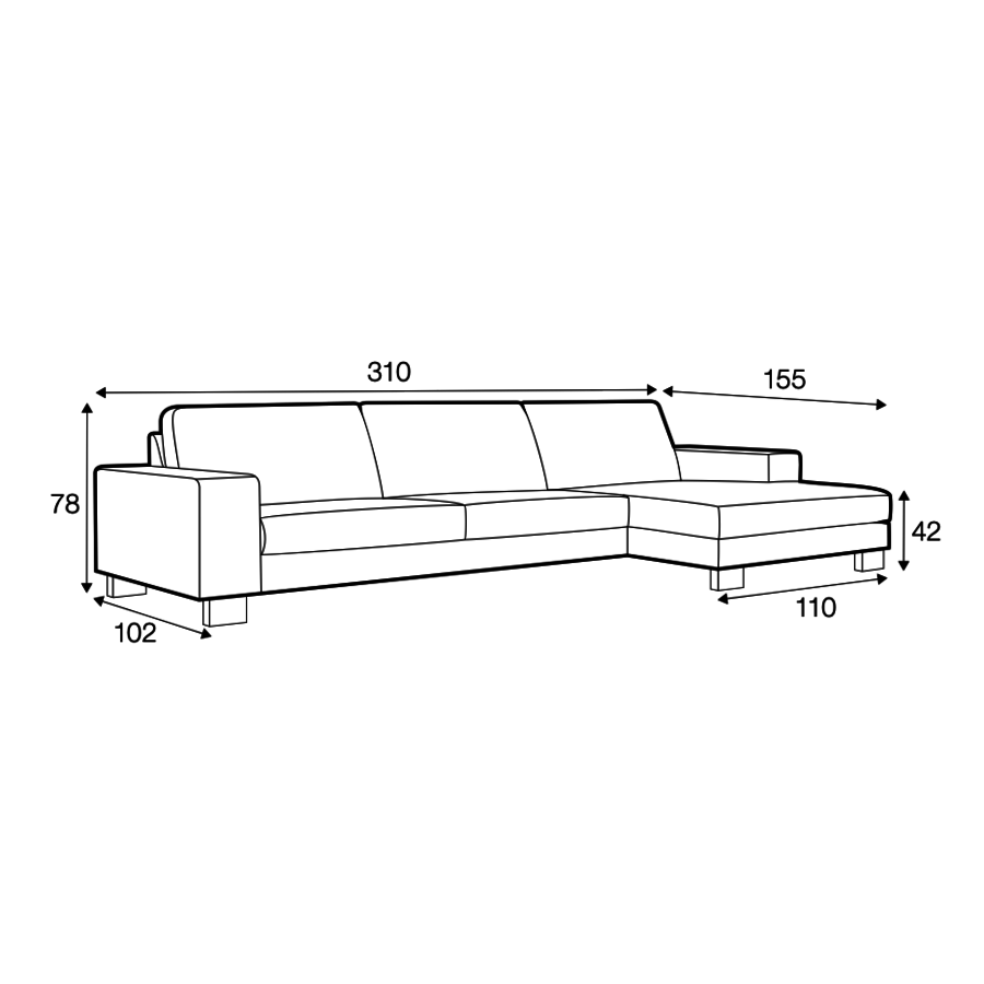 Quattro 3-zits + Chaiselongue Mosterd Quattro 3-zits + Chaiselongue Mosterd
