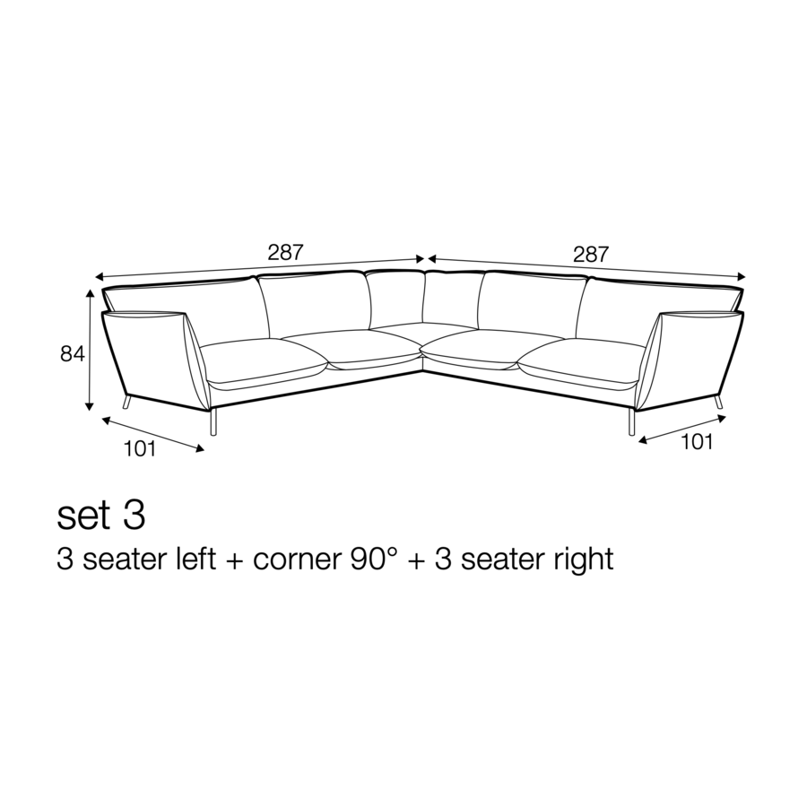 Hugo 3 + 3-zits Hoekbank Donkergrijs Hugo 3 + 3-zits Hoekbank Donkergrijs