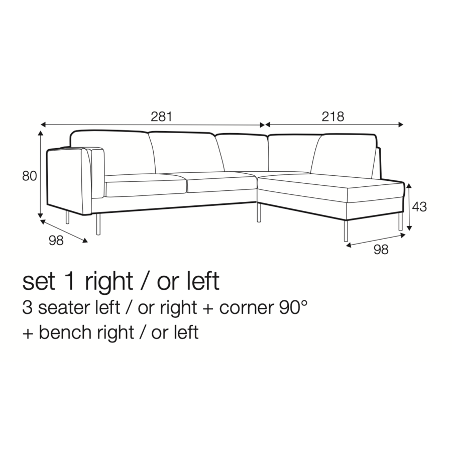 Sigge 3-zits Hoekbank Rechts Mosterdgeel