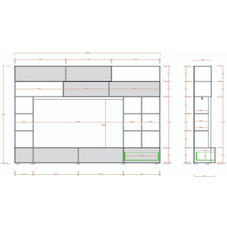 Pratiko TV wandmeubel Oxid Grijs/Beton Pratiko TV wandmeubel Oxid Grijs/Beton