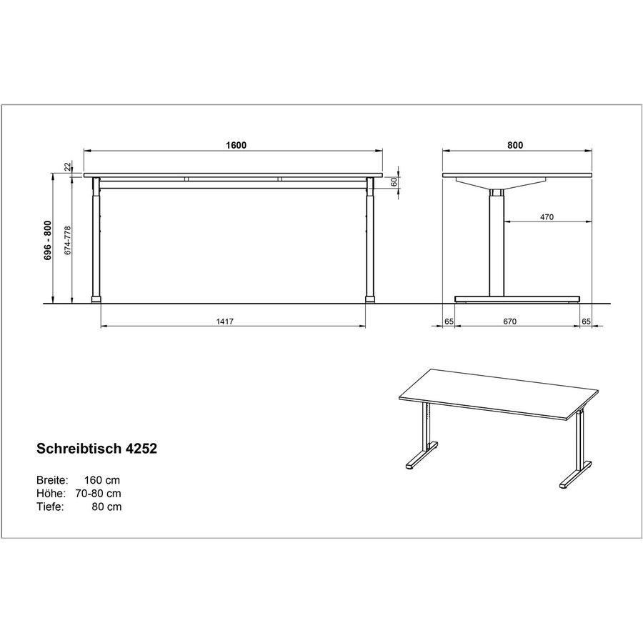 Profi 160 cm Bureautafel Lichtgrijs / Zilver Profi 160 cm Bureautafel Lichtgrijs / Zilver