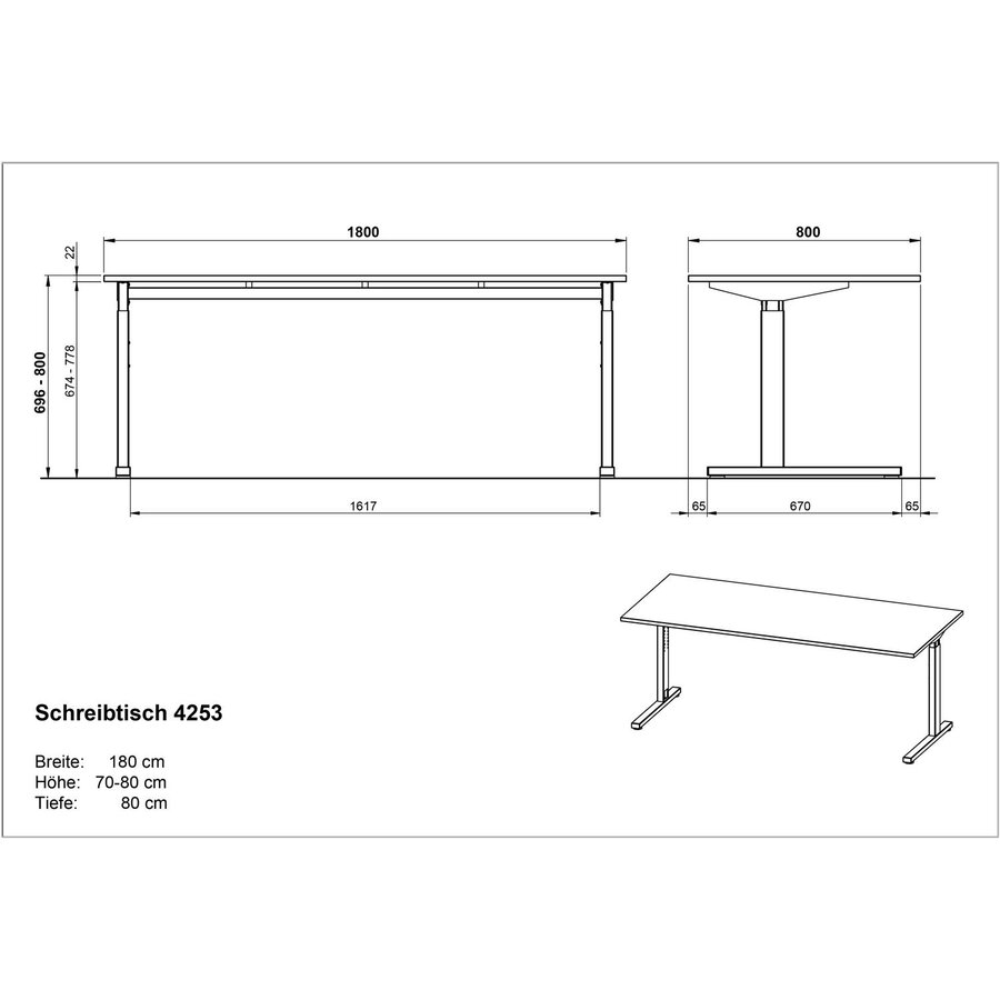 Profi 180 cm Bureautafel Lichtgrijs / Zilver Profi 180 cm Bureautafel Lichtgrijs / Zilver