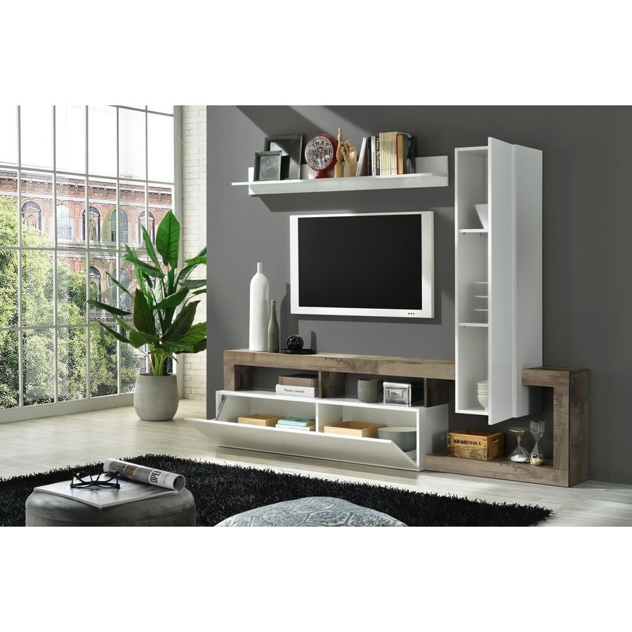Hamburg TV-wandmeubel Set 2 Wit / Eiken Hamburg TV-wandmeubel Set 2 Wit / Eiken