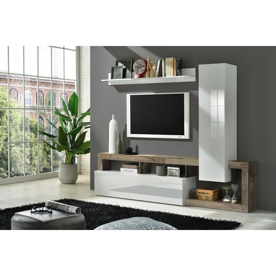 Hamburg TV-wandmeubel Set 2 Wit / Eiken Hamburg TV-wandmeubel Set 2 Wit / Eiken