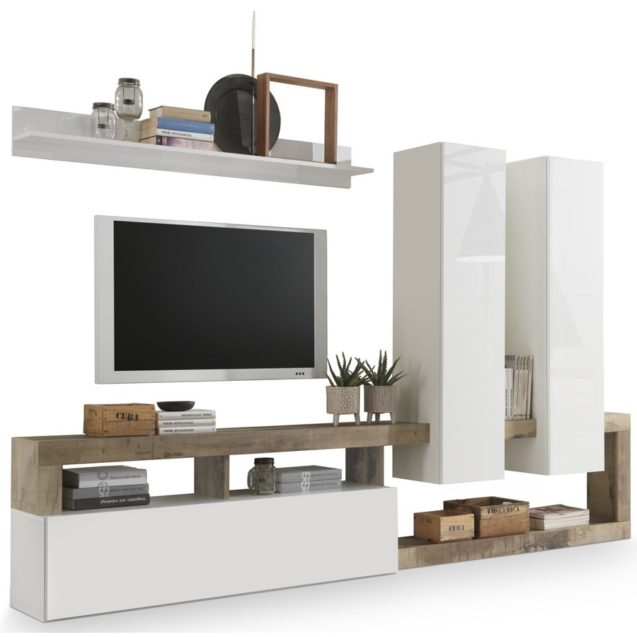 Hamburg TV-wandmeubel Wit / Eiken