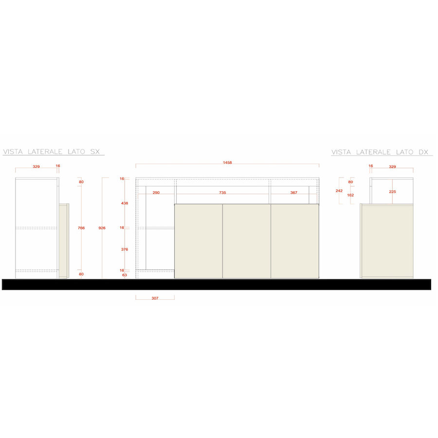 Hamburg Dressoir 3 deurs Wit / Oxid