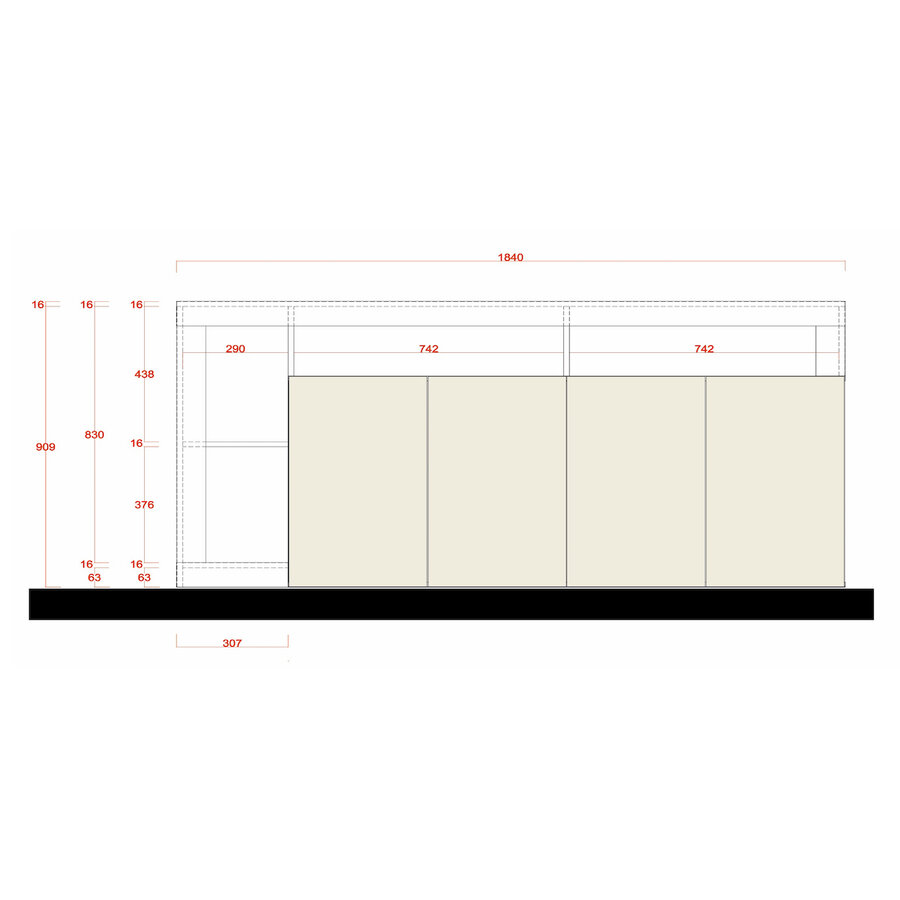 Hamburg Dressoir 4 deurs Wit / Oxid