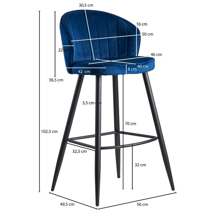 Falun Velvet Barstoel Blauw Falun Velvet Barstoel Blauw