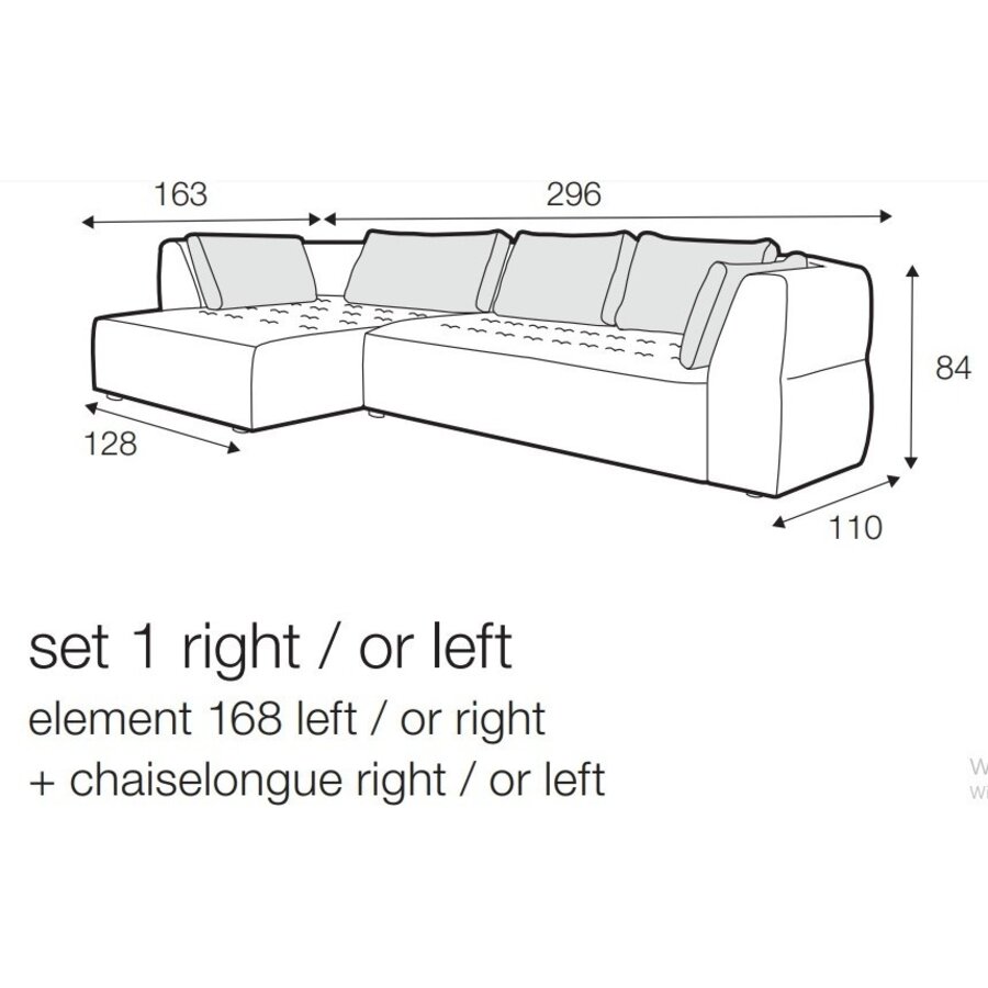 Cleo Chaise Longue + 2-Zits Bank Grijs