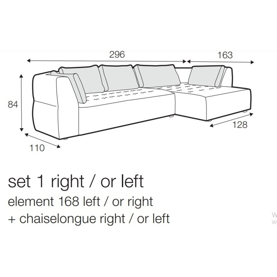 Cleo 2-Zits Bank + Chaise Longue Grijs