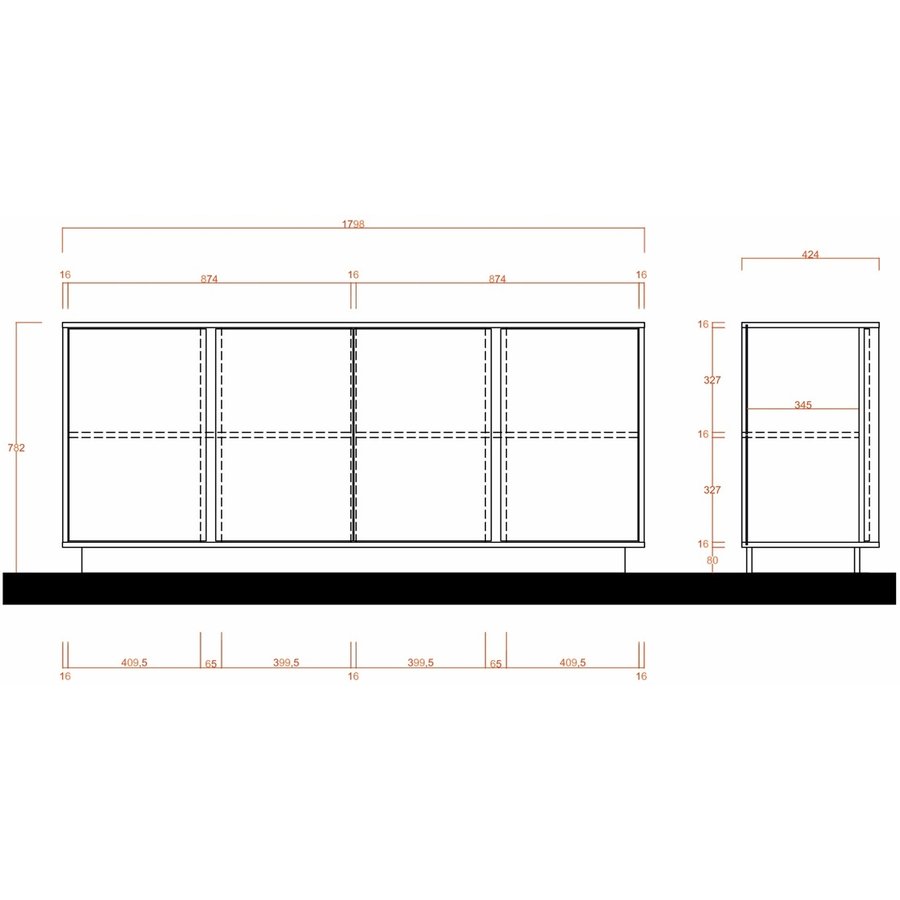 Carrara Dressoir 4 deurs Wit Carrara Dressoir 4 deurs Wit