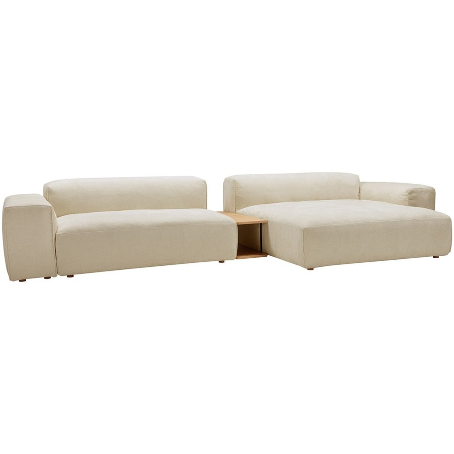 Edda 2.5-Zits Bank + Chaise Longue Creme met Salontafel Edda 2.5-Zits Bank + Chaise Longue Creme met Salontafel