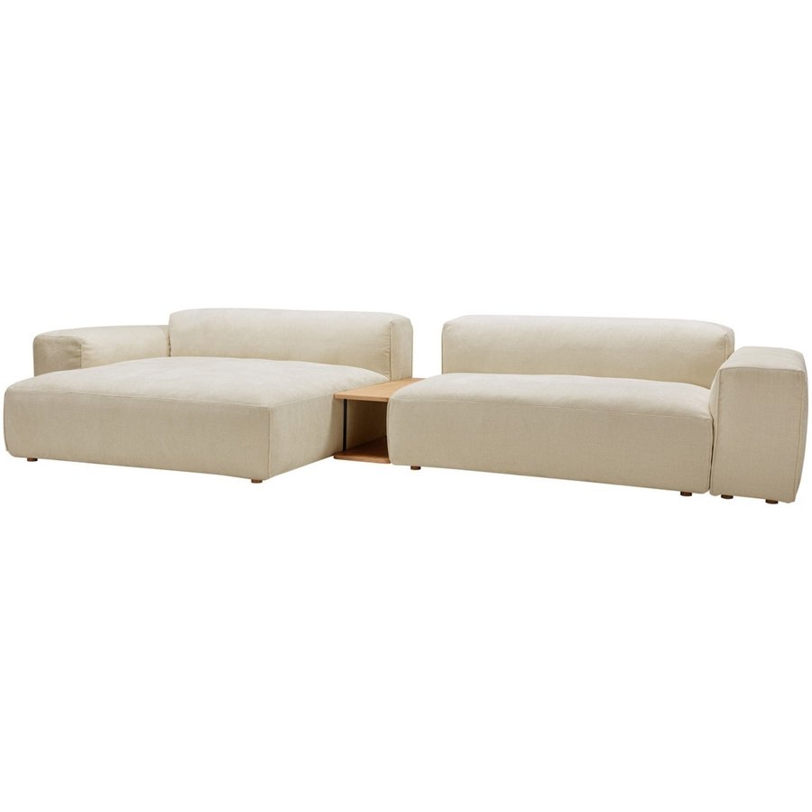 Edda 2.5-Zits Bank + Chaise Longue Creme met Salontafel Edda 2.5-Zits Bank + Chaise Longue Creme met Salontafel