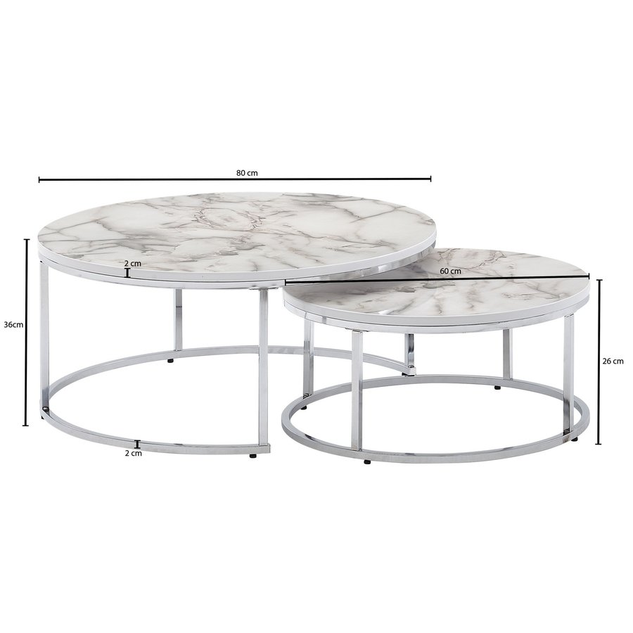 Cherie Salontafel Set Wit/Zilver Cherie Salontafel Set Wit/Zilver