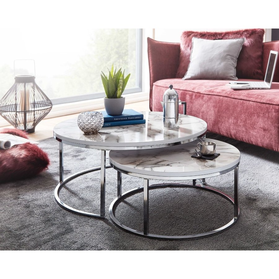 Cherie Salontafel Set Wit/Zilver Cherie Salontafel Set Wit/Zilver