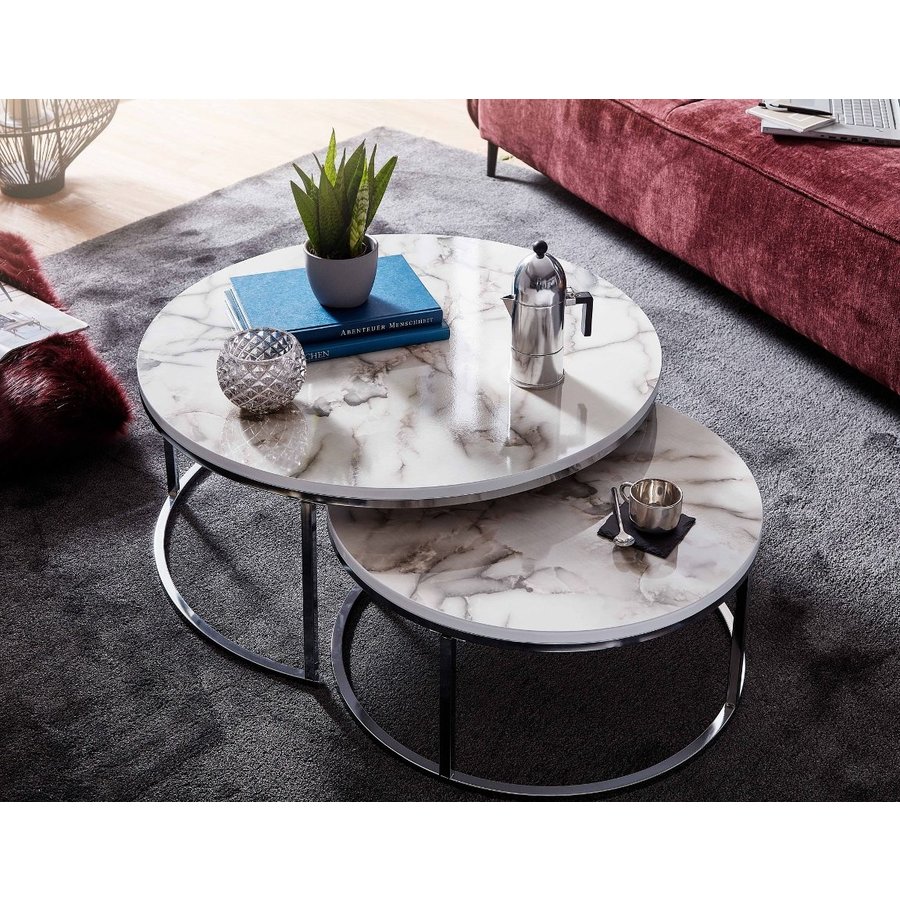 Cherie Salontafel Set Wit/Zilver Cherie Salontafel Set Wit/Zilver