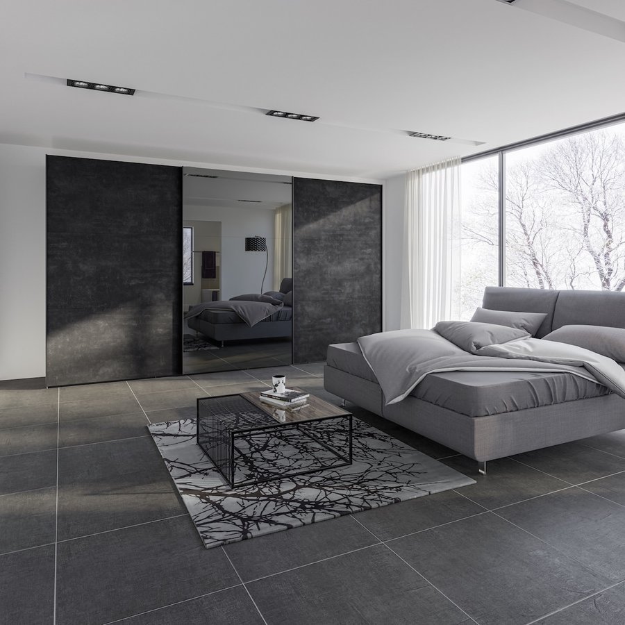 Grafiet / Donker Spiegel Schuifdeurkast 379 cm Grafiet / Donker Spiegel Schuifdeurkast 379 cm