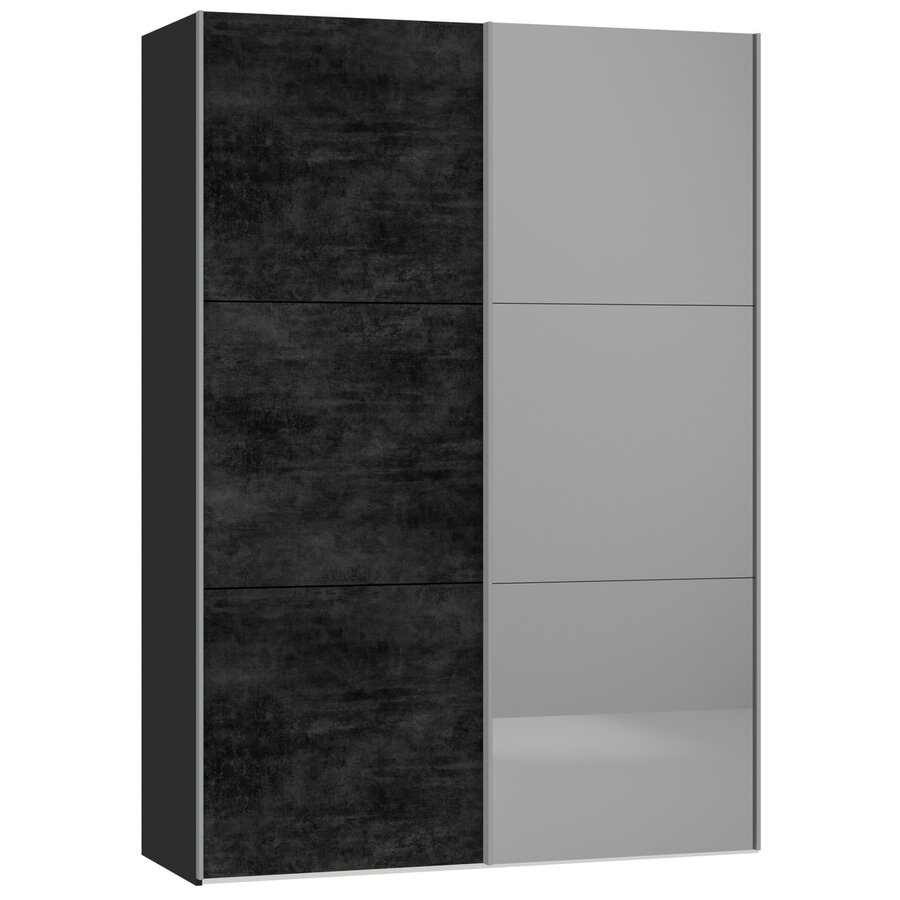 Grafiet / Donker Spiegel Schuifdeurkast 152 cm Grafiet / Donker Spiegel Schuifdeurkast 152 cm